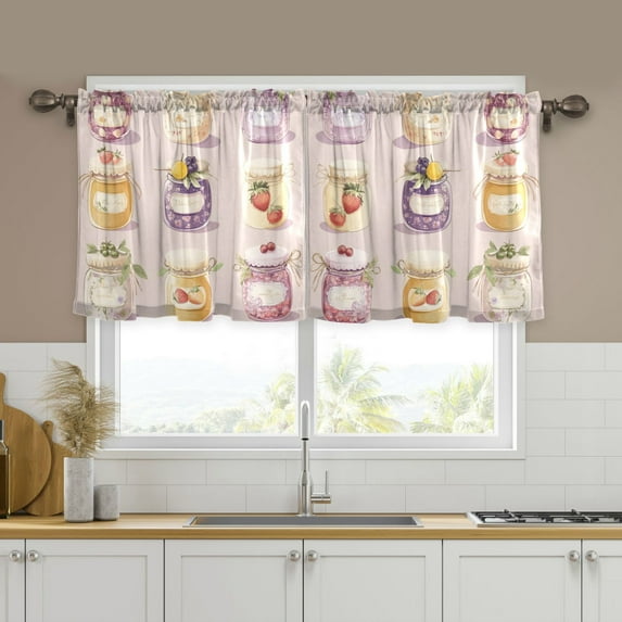 Yayeee Kitchen Curtains Tier Set of 2 Light Filtering 57"x24" Over Sink Window Panels, Purple Jam Jars