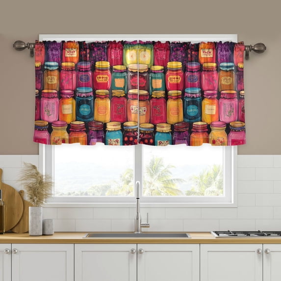 Yayeee Kitchen Curtains Tier Set of 2 Light Filtering 57"x24" Over Sink Window Panels, Purple Jar