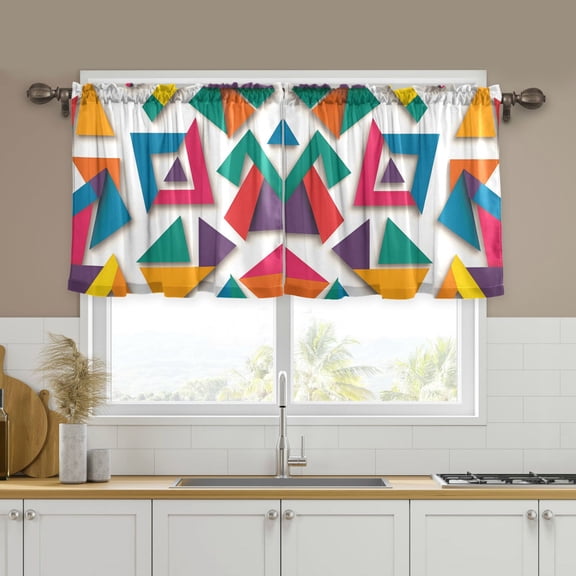 Yayeee Kitchen Curtains Tier Set of 2 Light Filtering 57"x24" Over Sink Window Panels, Purple Triangles