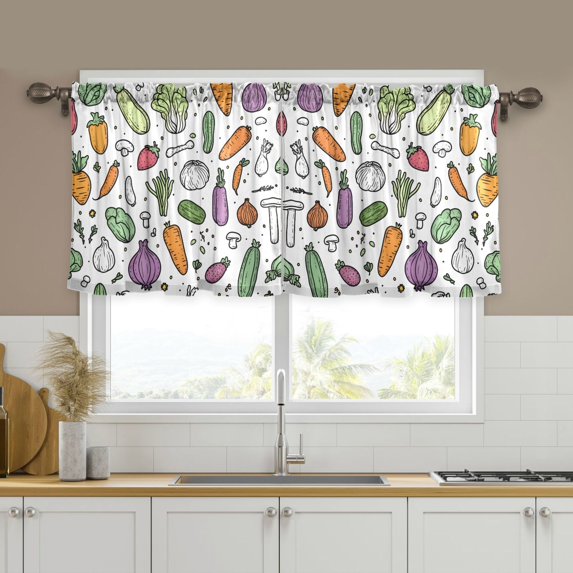 Yayeee Kitchen Curtains Tier Set of 2 Light Filtering 57"x24" Over Sink Window Panels, Purple Vegetables Pattern