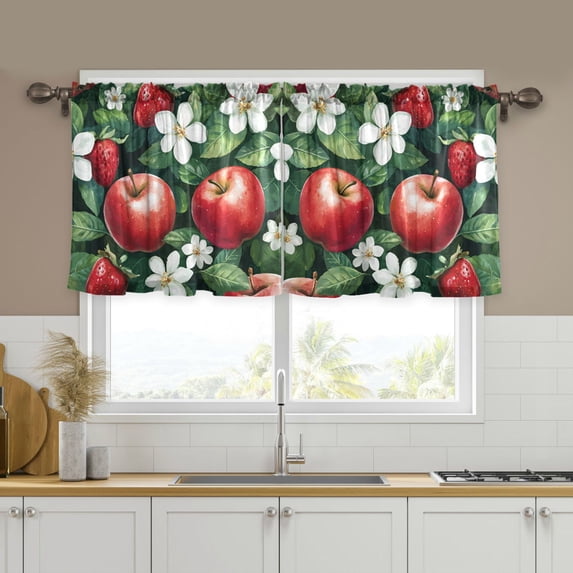 Yayeee Kitchen Curtains Tier Set of 2 Light Filtering 57"x24" Over Sink Window Panels, Red Apple Pattern