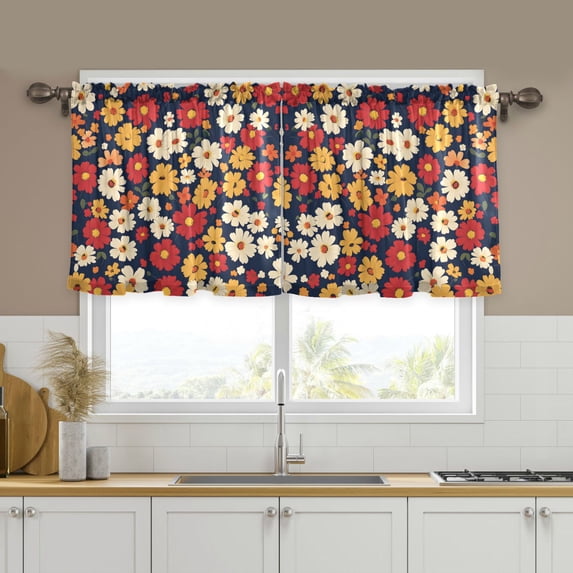 Yayeee Kitchen Curtains Tier Set of 2 Light Filtering 57"x24" Over Sink Window Panels, Red Floral