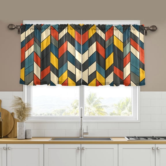 Yayeee Kitchen Curtains Tier Set of 2 Light Filtering 57"x24" Over Sink Window Panels, Red Geometric