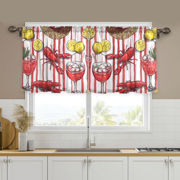 Yayeee Kitchen Curtains Tier Set of 2 Light Filtering 57"x24" Over Sink Window Panels, Red Lobster
