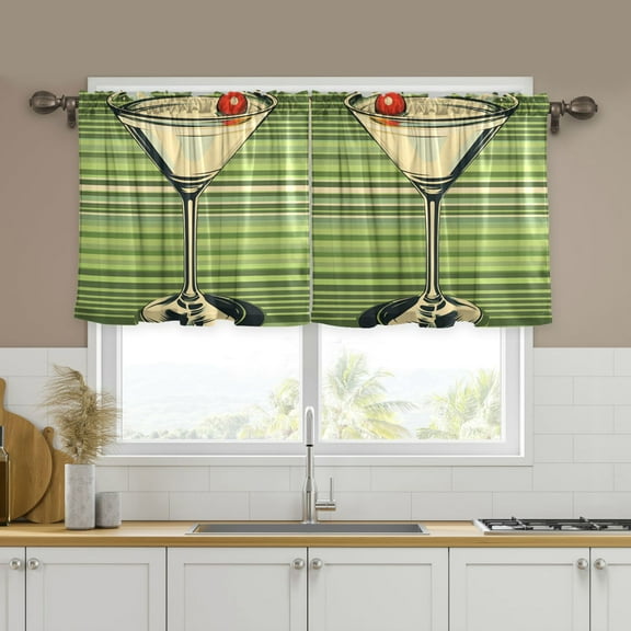 Yayeee Kitchen Curtains Set of 2 Light Filtering 57"x24" Over Sink Window Panels, Red Martini