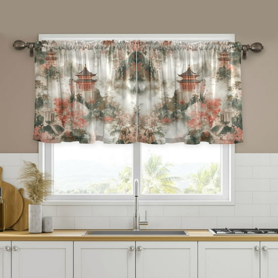 Yayeee Kitchen Curtains Tier Set of 2 Light Filtering 57"x24" Over Sink Window Panels, Red Mountain Pattern
