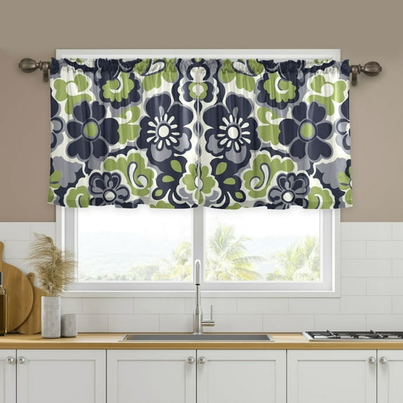 Yayeee Kitchen Curtains Tier Set of 2 Light Filtering 57"x24" Over Sink Window Panels, Retro Floral Pattern