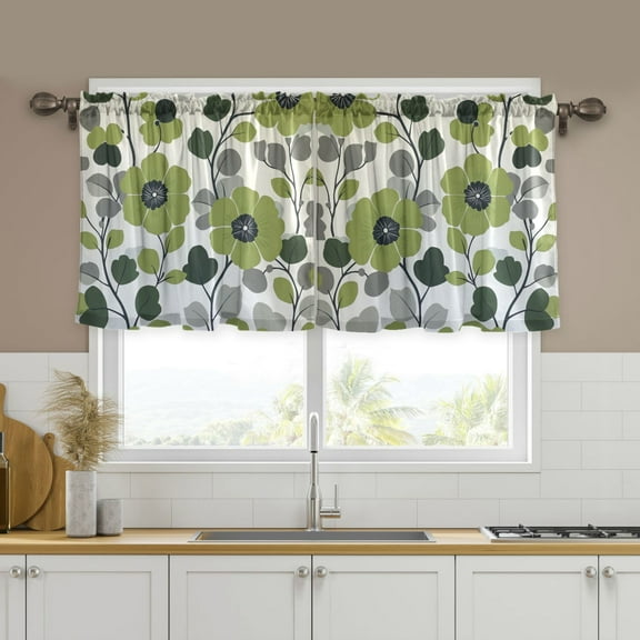 Yayeee Kitchen Curtains Set of 2 Light Filtering 57"x24" Over Sink Window Panels, Retro Flower Print