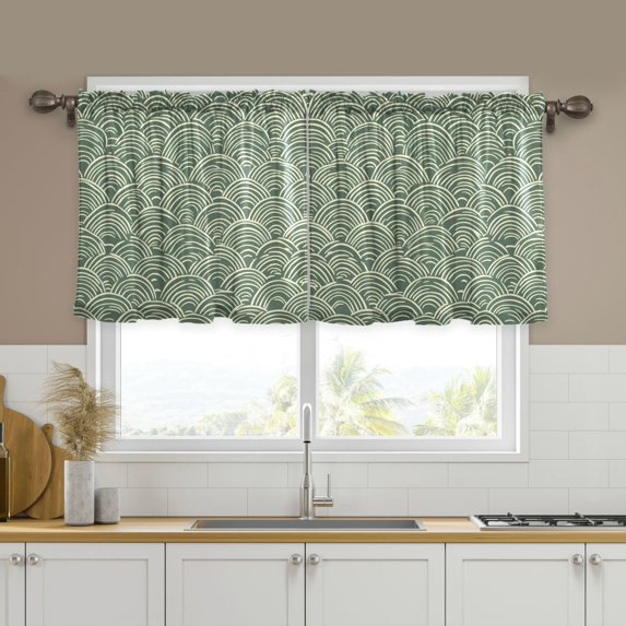Yayeee Kitchen Curtains Set of 2 Light Filtering 57"x24" Over Sink Window Panels, Retro Green Abstract