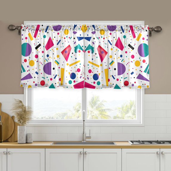 Yayeee Kitchen Curtains Tier Set of 2 Light Filtering 57"x24" Over Sink Window Panels, Retro Round