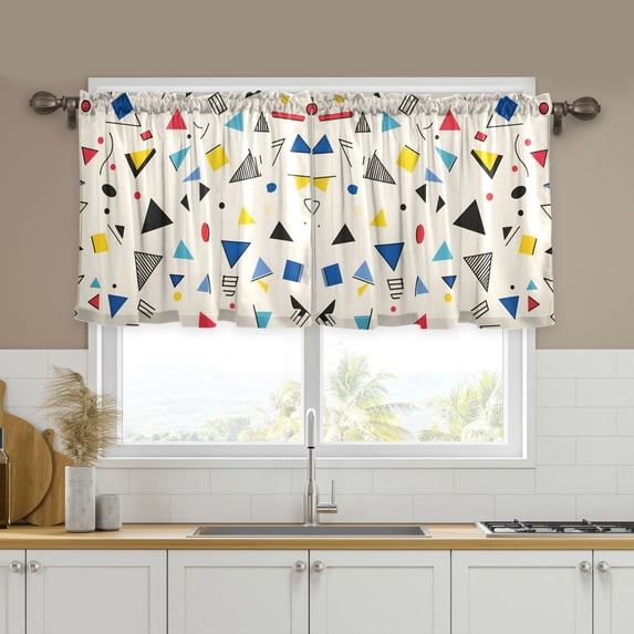 Yayeee Kitchen Curtains Tier Set of 2 Light Filtering 57"x24" Over Sink Window Panels, Retro Triangles