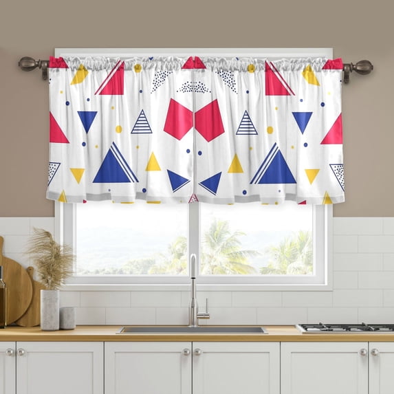 Yayeee Kitchen Curtains Tier Set of 2 Light Filtering 57"x24" Over Sink Window Panels, Simple Triangles