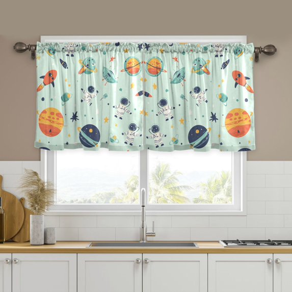 Yayeee Kitchen Curtains Tier Set of 2 Light Filtering 57"x24" Over Sink Window Panels, Space Patterns