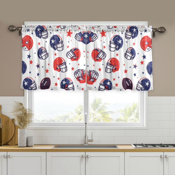 Yayeee Kitchen Curtains Tier Set of 2 Light Filtering 57"x24" Over Sink Window Panels, Star Spangled Helmets