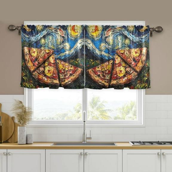 Yayeee Kitchen Curtains Tier Set of 2 Light Filtering 57"x24" Over Sink Window Panels, Starry Pizza