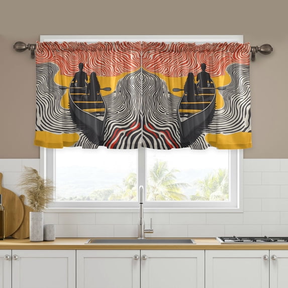 Yayeee Kitchen Curtains Tier Set of 2 Light Filtering 57"x24" Over Sink Window Panels, Striped Boat