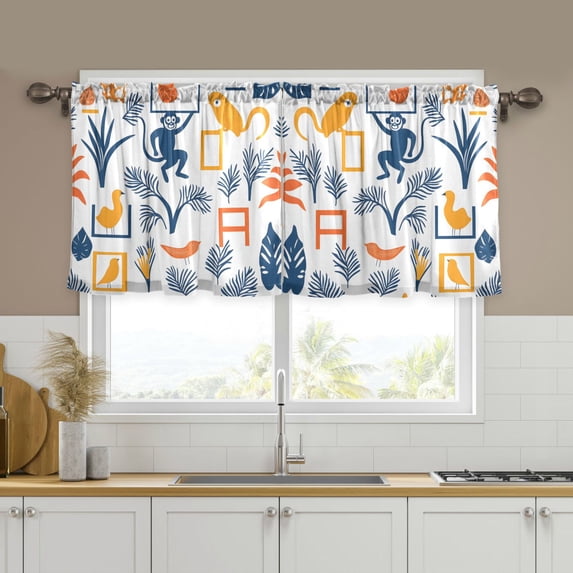 Yayeee Kitchen Curtains Tier Set of 2 Light Filtering 57"x24" Over Sink Window Panels, Tropical Jungle Vibes