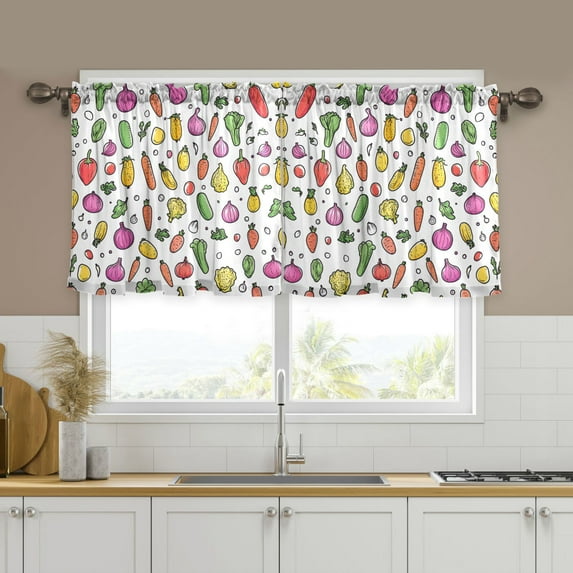 Yayeee Kitchen Curtains Tier Set of 2 Light Filtering 57"x24" Over Sink Window Panels, Various Vegetables Pattern