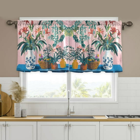 Yayeee Kitchen Curtains Tier Set of 2 Light Filtering 57"x24" Over Sink Window Panels, Vibrant Flowers