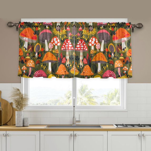 Yayeee Kitchen Curtains Tier Set of 2 Light Filtering 57"x24" Over Sink Window Panels, Vibrant Mushroom