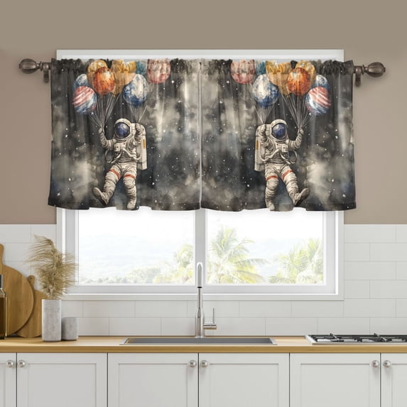 Yayeee Kitchen Curtains Tier Set of 2 Light Filtering 57"x24" Over Sink Window Panels, Watercolor Space