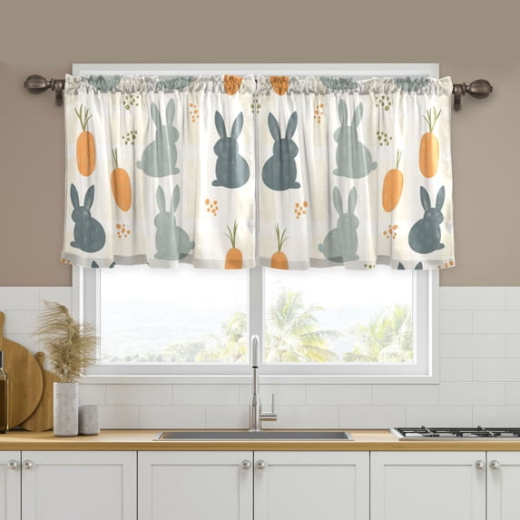 Yayeee Kitchen Curtains Tier Set of 2 Light Filtering 57"x24" Over Sink Window Panels, Whimsical Rabbits