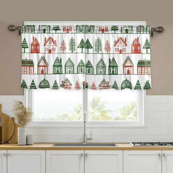 Yayeee Kitchen Curtains Set of 2 Light Filtering 57"x24" Over Sink Window Panels, White Christmas House