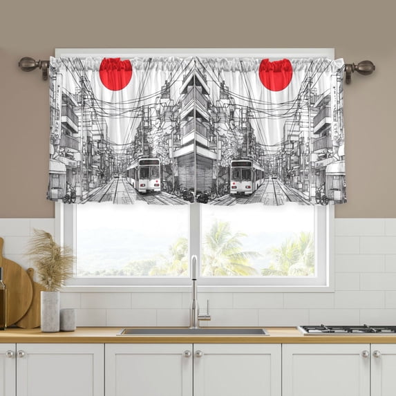Yayeee Kitchen Curtains Tier Set of 2 Light Filtering 57"x24" Over Sink Window Panels, White Streets