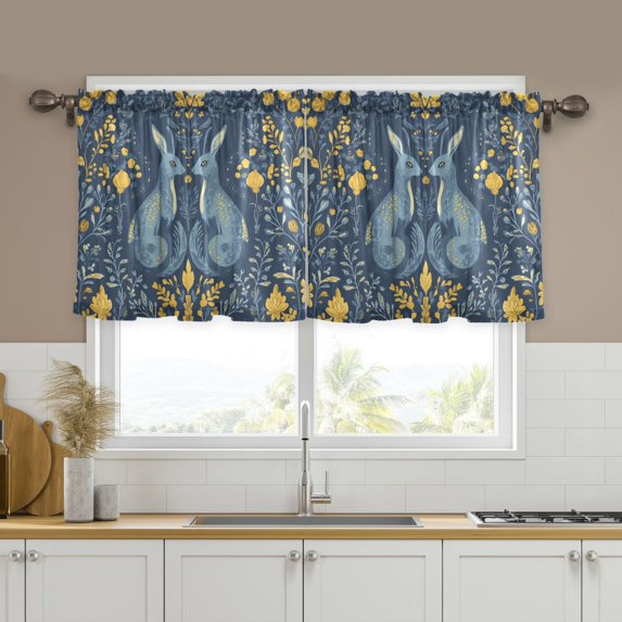 Yayeee Kitchen Curtains Tier Set of 2 Light Filtering 57"x24" Over Sink Window Panels, Yellow Forest Pattern
