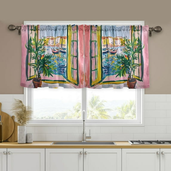 Yayeee Kitchen Curtains Set of 2 Light Filtering 57"x24" Over Sink Window Panels, Yellow Window