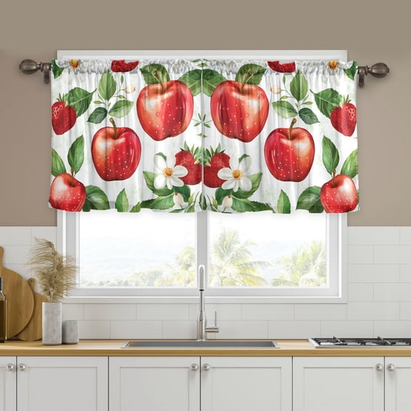 Yayeee Kitchen Curtains Tier Set of 2 Light Filtering 57"x36" Over Sink Window Panels, Apple Pattern