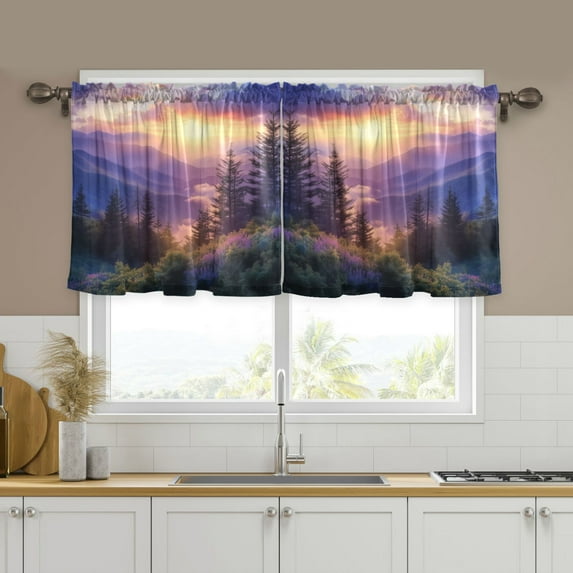 Yayeee Kitchen Curtains Tier Set of 2 Light Filtering 57"x36" Over Sink Window Panels, Beautiful Mountain