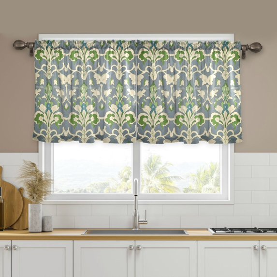 Yayeee Kitchen Curtains Tier Set of 2 Light Filtering 57"x36" Over Sink Window Panels, Beige Floral