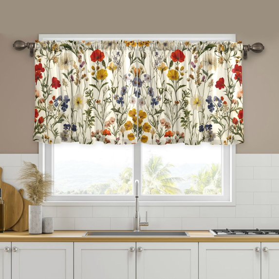 Yayeee Kitchen Curtains Tier Set of 2 Light Filtering 57"x36" Over Sink Window Panels, Beige Floral
