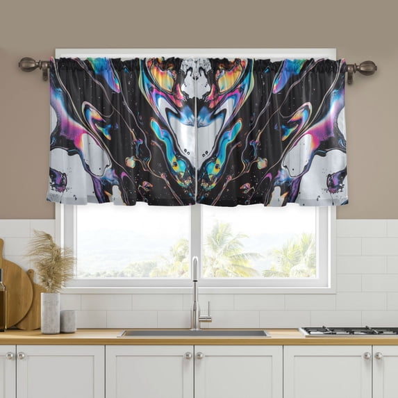 Yayeee Kitchen Curtains Tier Set of 2 Light Filtering 57"x36" Over Sink Window Panels, Black