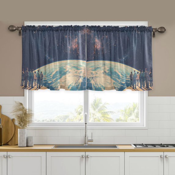 Yayeee Kitchen Curtains Set of 2 Light Filtering 57"x36" Over Sink Window Panels, Blue Earth