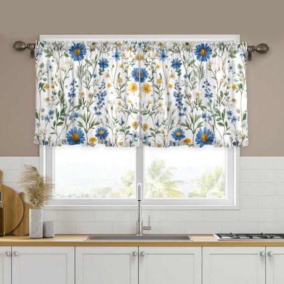 Yayeee Kitchen Curtains Tier Set of 2 Light Filtering 57"x36" Over Sink Window Panels, Blue Floral