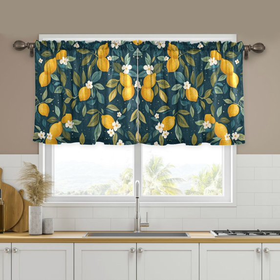 Yayeee Kitchen Curtains Set of 2 Light Filtering 57"x36" Over Sink Window Panels, Blue Lemons