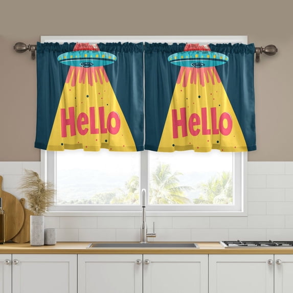 Yayeee Kitchen Curtains Tier Set of 2 Light Filtering 57"x36" Over Sink Window Panels, Blue UFO