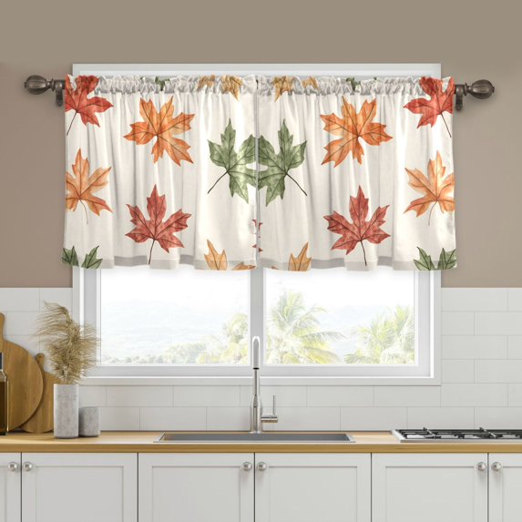 Yayeee Kitchen Curtains Tier Set of 2 Light Filtering 57"x36" Over Sink Window Panels, Brown Autumn Leaves