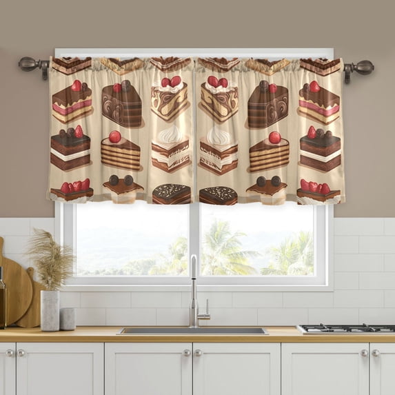 Yayeee Kitchen Curtains Tier Set of 2 Light Filtering 57"x36" Over Sink Window Panels, Brown Cakes