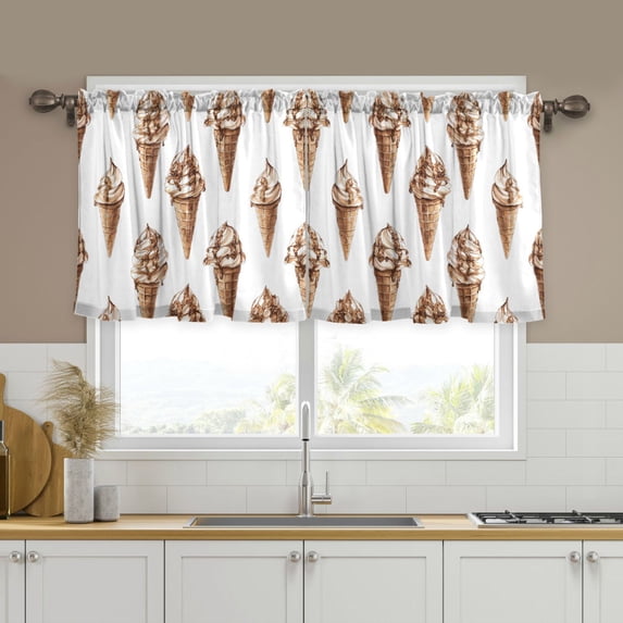 Yayeee Kitchen Curtains Tier Set of 2 Light Filtering 57"x36" Over Sink Window Panels, Brown Ice Cream Pattern