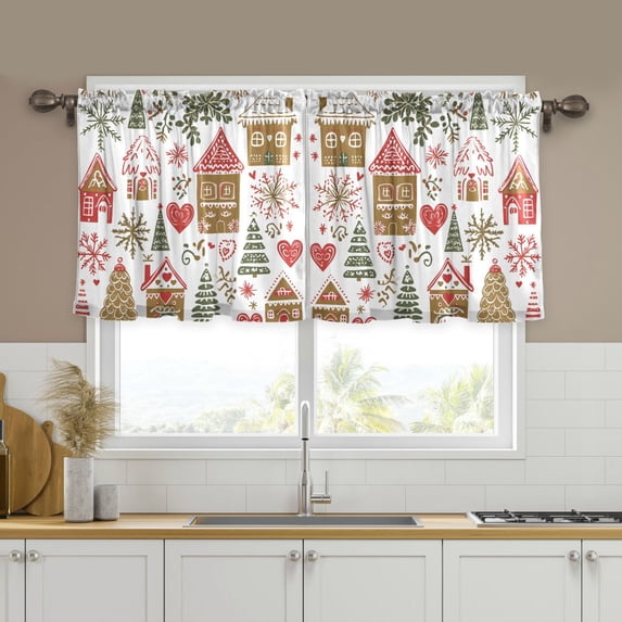 Yayeee Kitchen Curtains Tier Set of 2 Light Filtering 57"x36" Over Sink Window Panels, Brown Nordic Christmas House