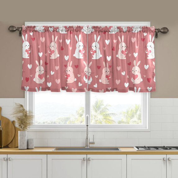 Yayeee Kitchen Curtains Tier Set of 2 Light Filtering 57"x36" Over Sink Window Panels, Bunny Love Blooms