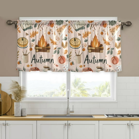 Yayeee Kitchen Curtains Set of 2 Light Filtering 57"x36" Over Sink Window Panels, Campfire Pattern
