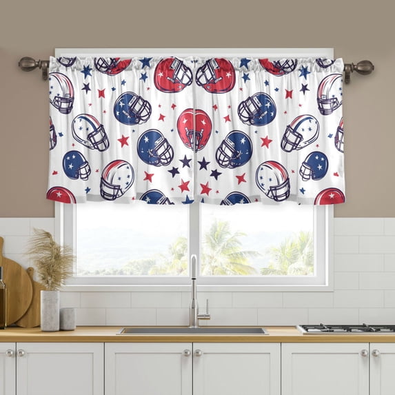 Yayeee Kitchen Curtains Tier Set of 2 Light Filtering 57"x36" Over Sink Window Panels, Cartoon American Football Helmets