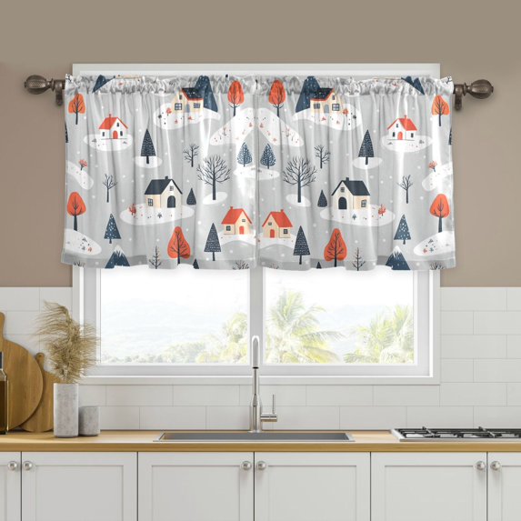 Yayeee Kitchen Curtains Tier Set of 2 Light Filtering 57"x36" Over Sink Window Panels, Cartoon Blue Houses