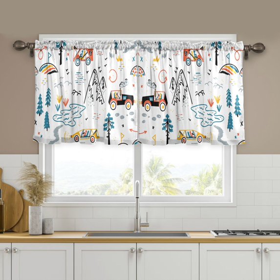 Yayeee Kitchen Curtains Set of 2 Light Filtering 57"x36" Over Sink Window Panels, Cartoon Natural