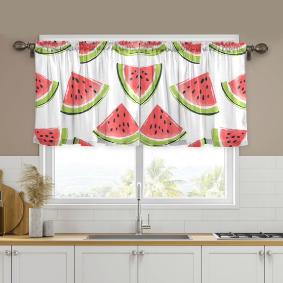 Yayeee Kitchen Curtains Tier Set of 2 Light Filtering 57"x36" Over Sink Window Panels, Cartoon Watermelon