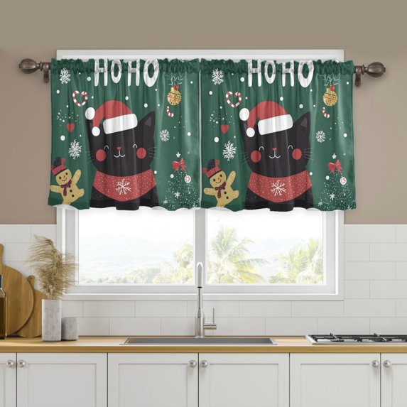 Yayeee Kitchen Curtains Tier Set of 2 Light Filtering 57"x36" Over Sink Window Panels, Christmas Cat